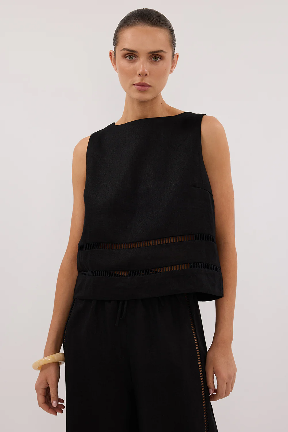 LINDSAY BLACK LINEN BOXY TOP - Gamepaces