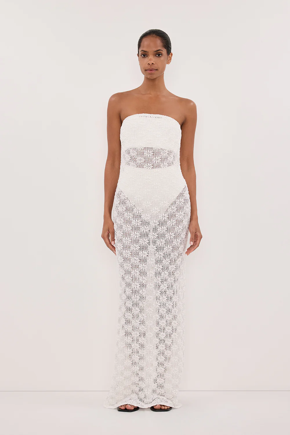 AGNES WHITE STRAPLESS CROCHET MAXI DRESS - Gamepaces