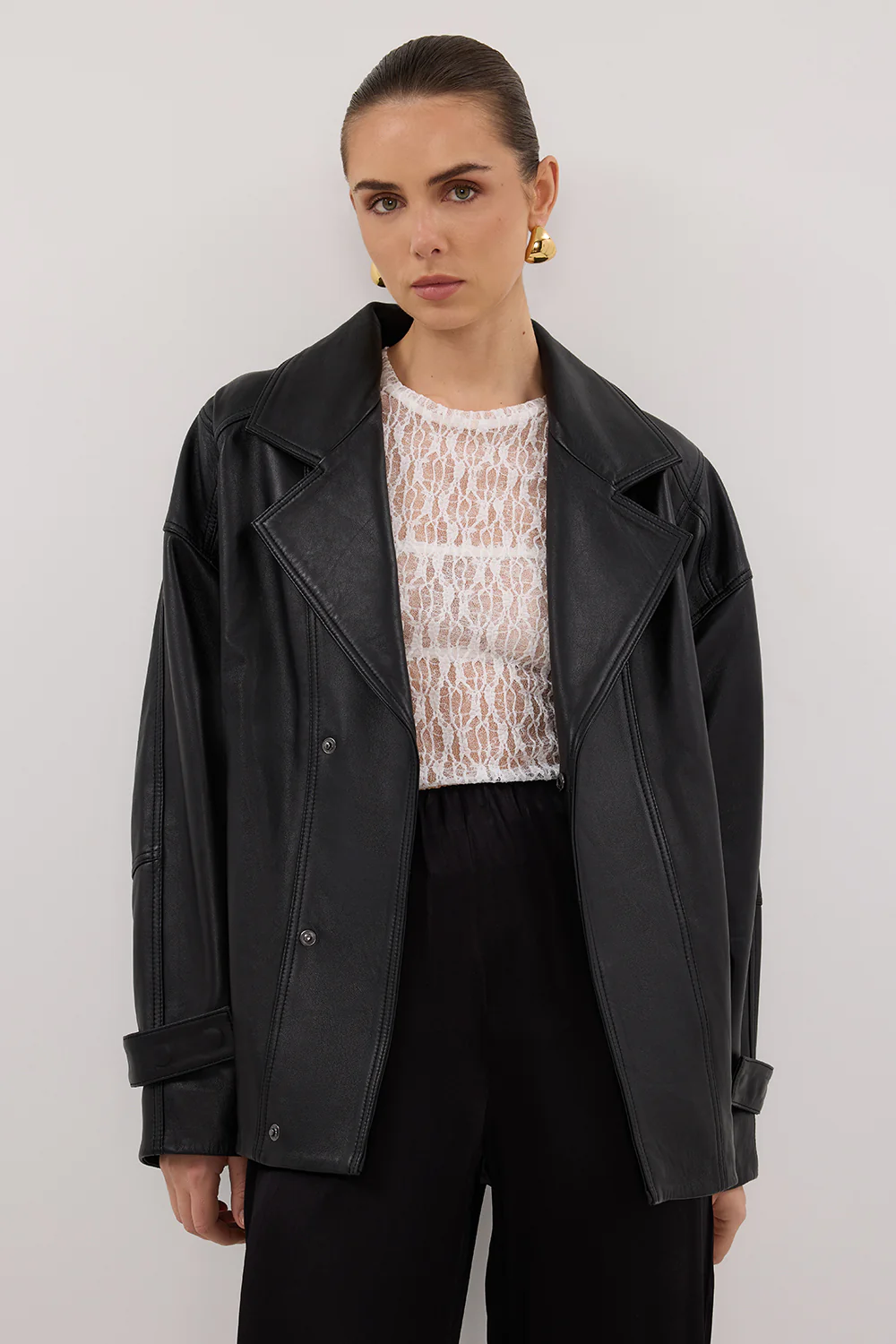 MARGOT BLACK OVERSIZED LEATHER JACKET - Gamepaces