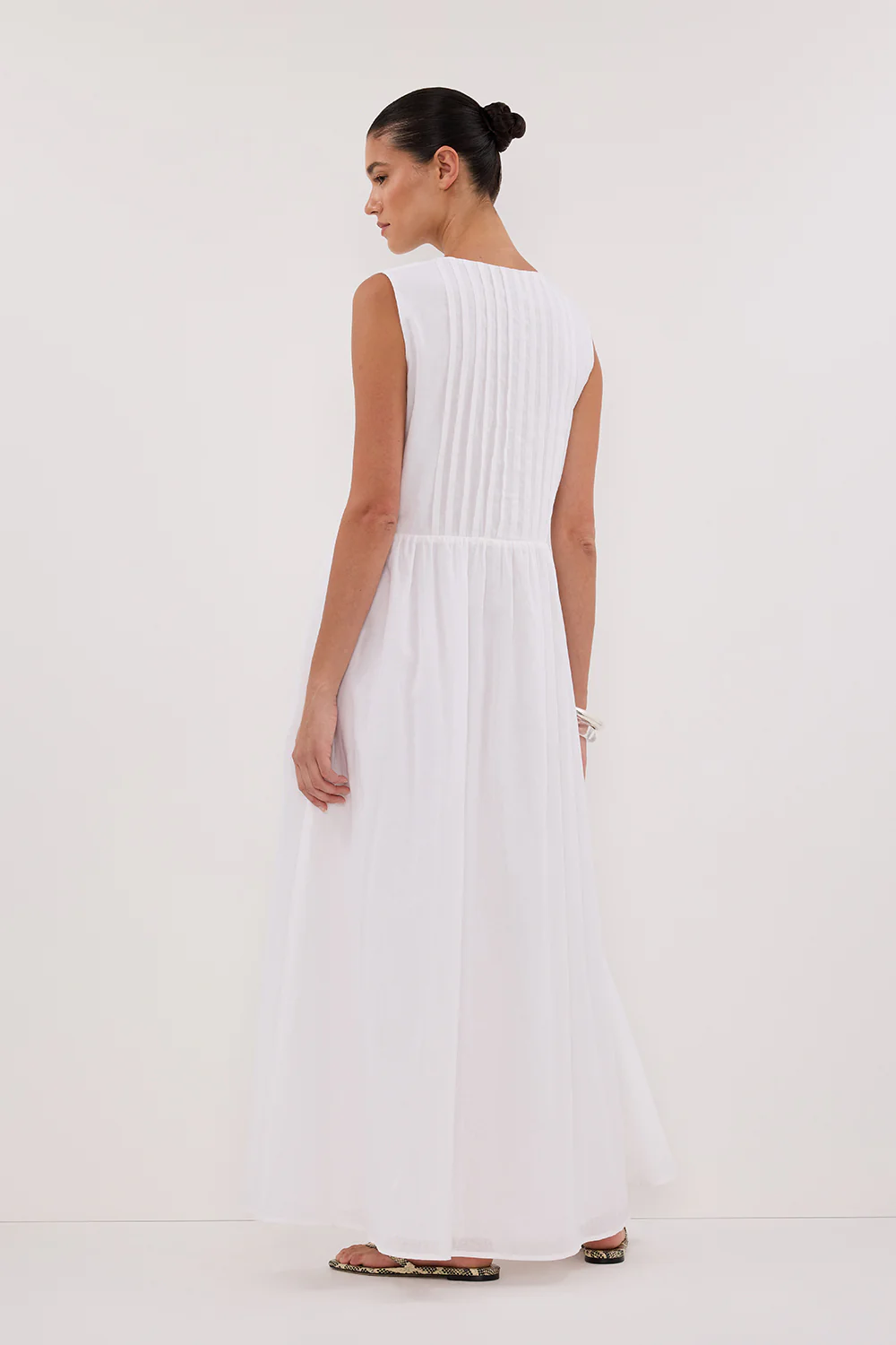 LARS WHITE PINTUCK LINEN MIDI DRESS - Gamepaces