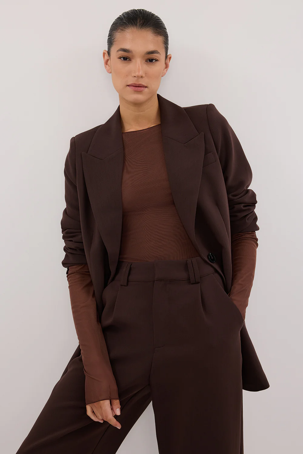 NYRA CHOC LONG SLEEVE MESH TOP - Gamepaces