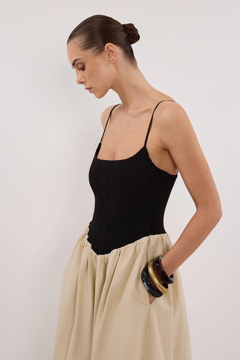 MILANO BLACK AND STONE MIDI DRESS - Gamepaces