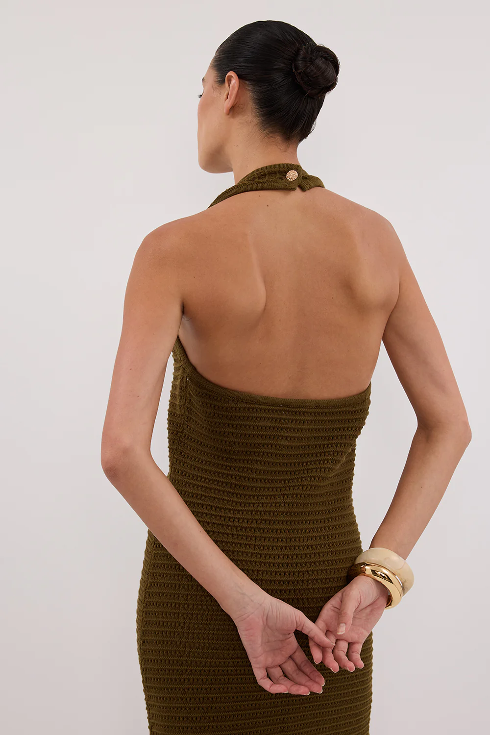 GINA OLIVE HALTER CROCHET DRESS - Gamepaces