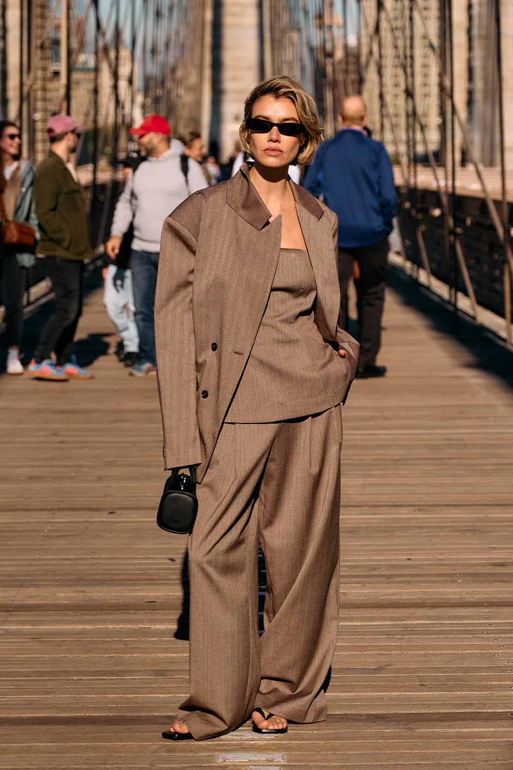 HAILEY CHOC OVERSIZED STRIPE TIE BLAZER - Gamepaces