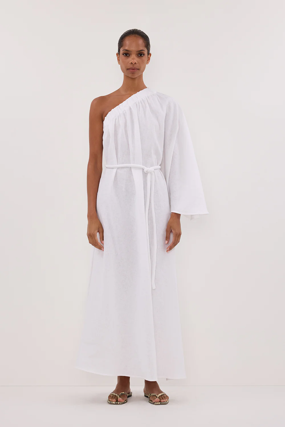 SALLY WHITE LINEN MIDI DRESS - Gamepaces