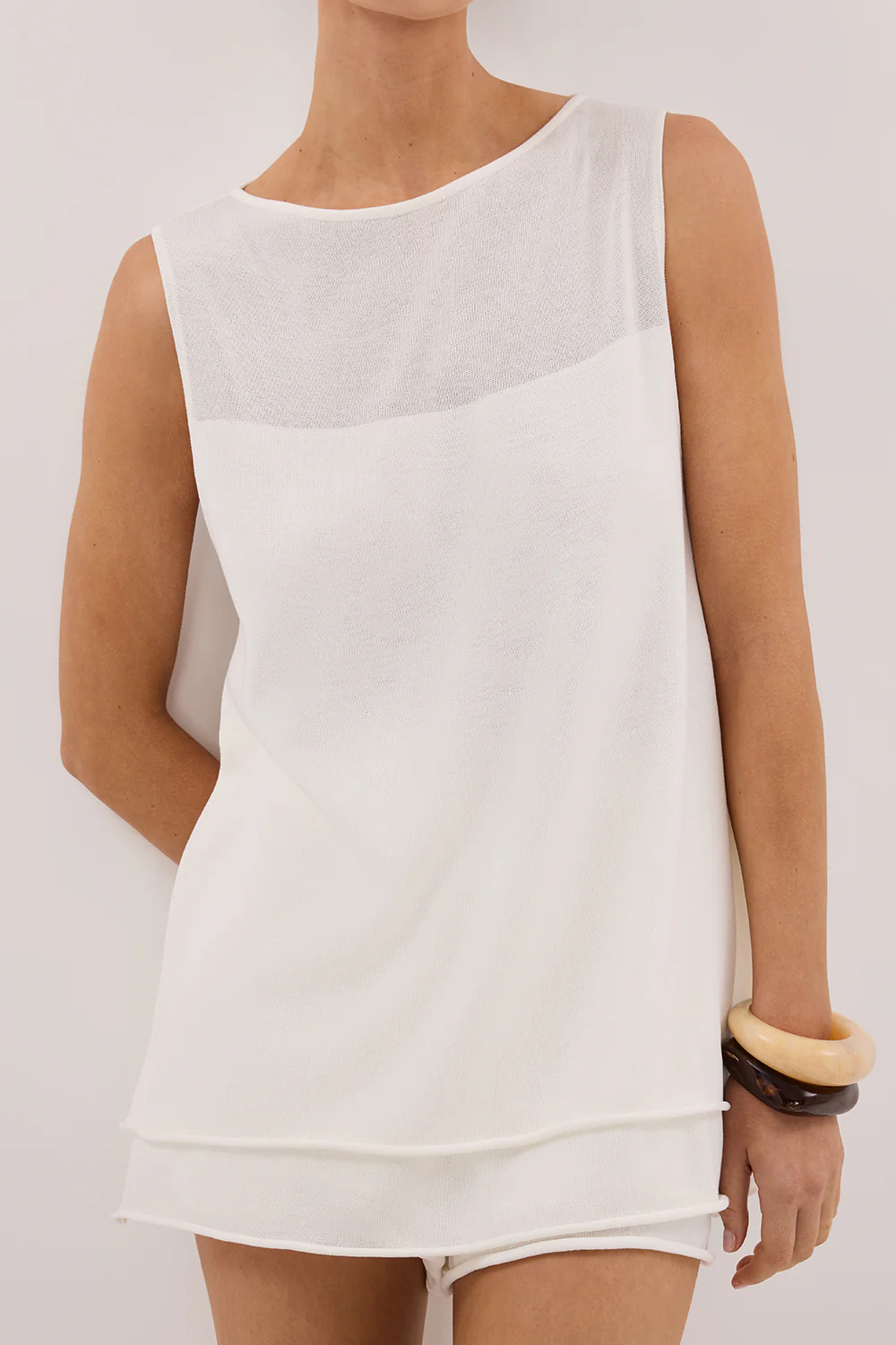 MIRA WHITE DOUBLE LAYER KNIT TOP - Gamepaces