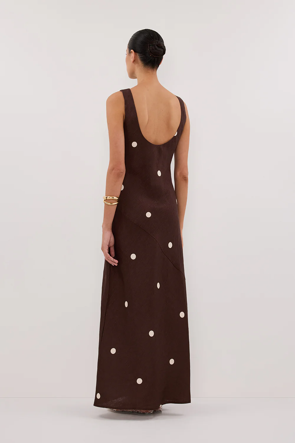 BEVERLY BITTER CHOC SPOT LINEN MIDI DRESS - Gamepaces