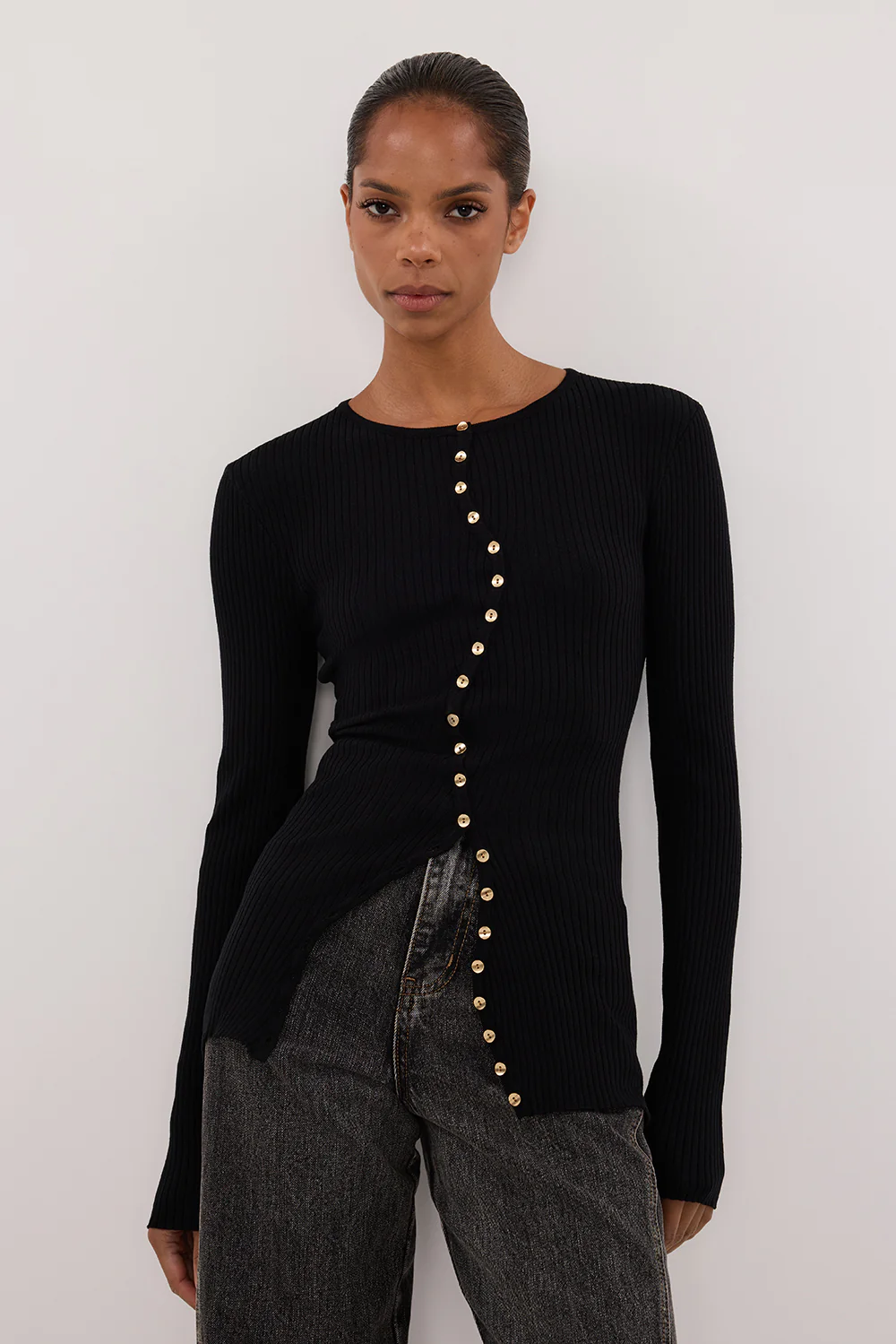 AMBER BLACK LONG SLEEVE KNIT CARDIGAN - Gamepaces