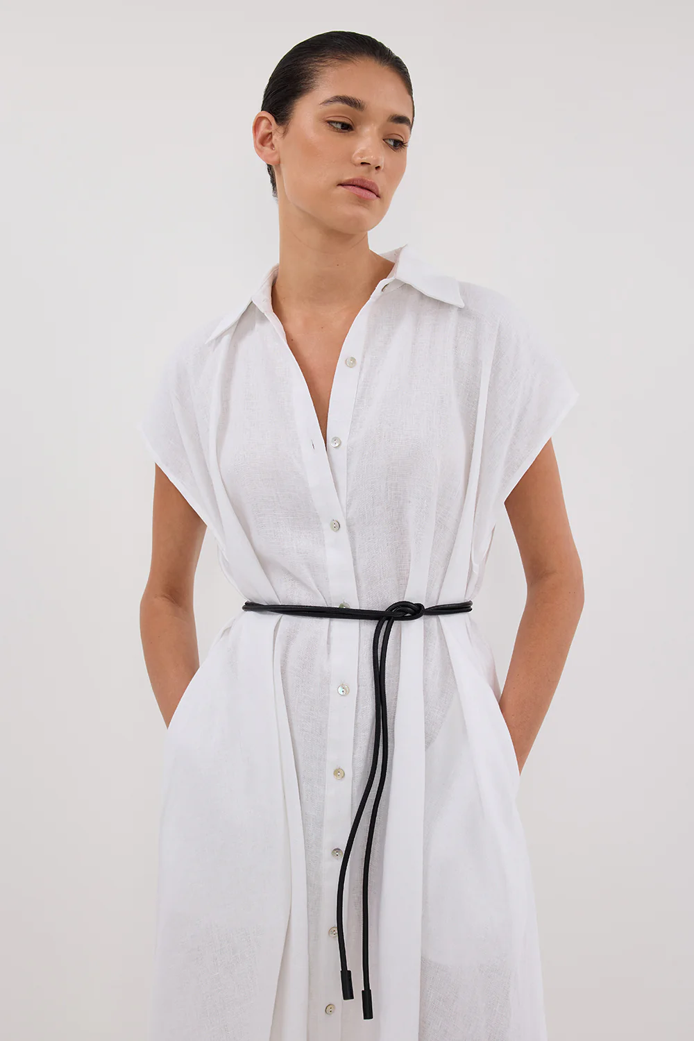 LANA WHITE LINEN MIDI SHIRT DRESS - Gamepaces