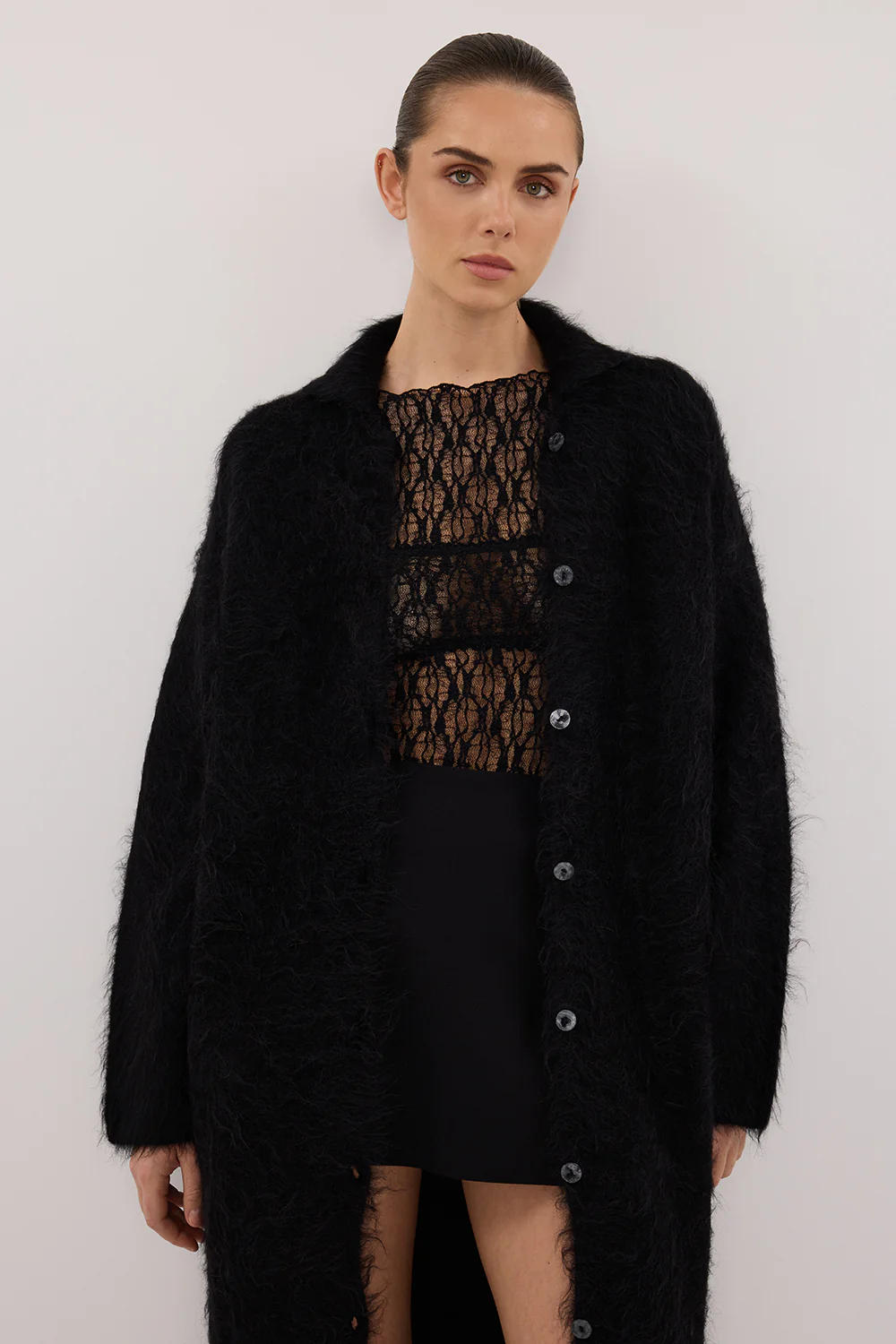 SALMA BLACK CARDIGAN COAT - Gamepaces