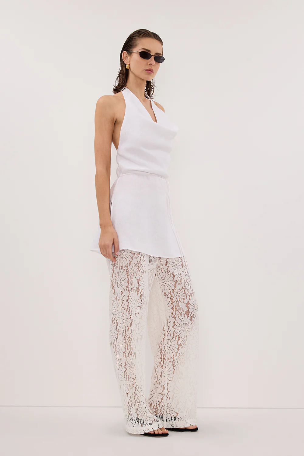 HAYLEE WHITE SLEEVELESS LINEN COWL TOP - Gamepaces