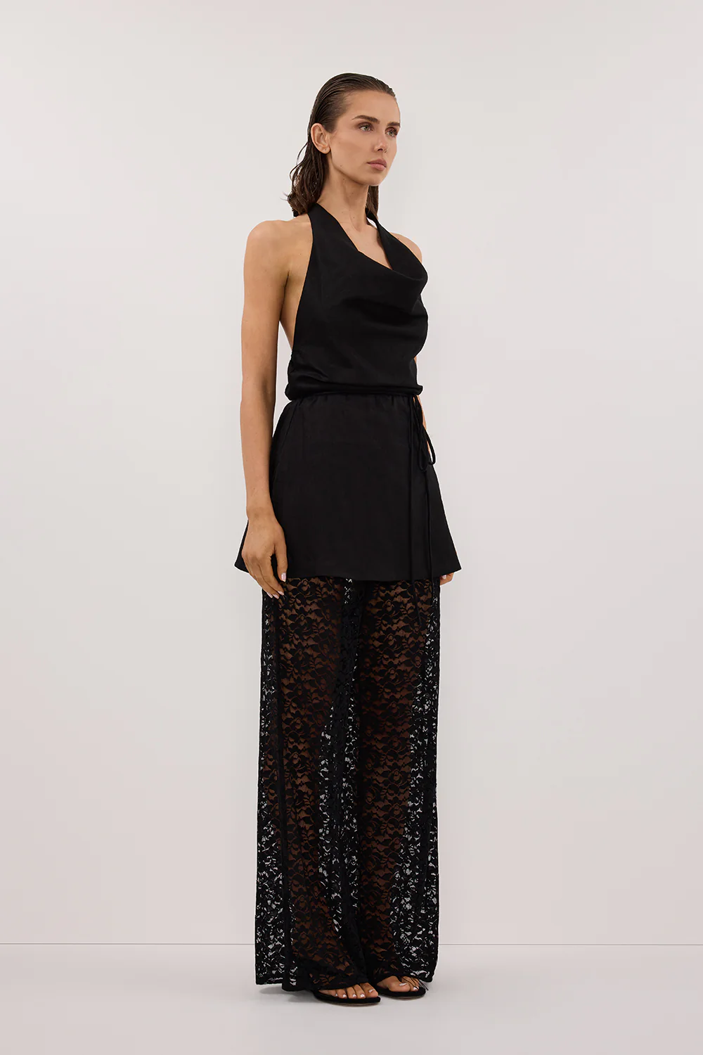 HAYLEE BLACK SLEEVELESS LINEN COWL TOP - Gamepaces