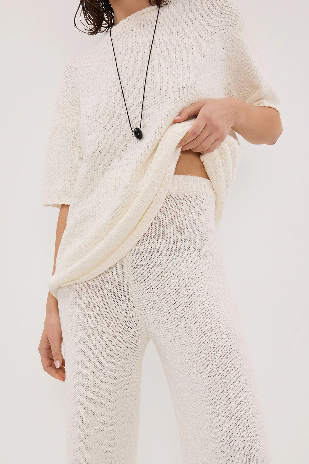 SUE OFF WHITE FRINGE KNIT PANT - Gamepaces