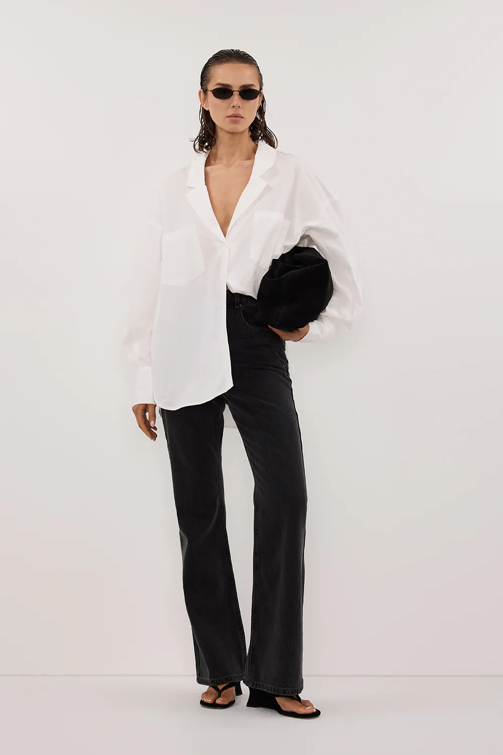 IRENE WHITE LONG SLEEVE NOTCH COLLAR SHIRT - Gamepaces