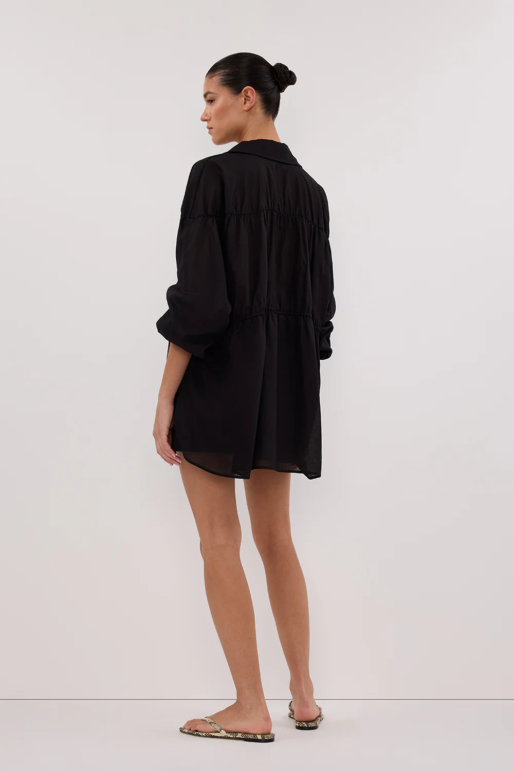 FLOYCE BLACK LINEN LONG SLEEVE TOP - Gamepaces