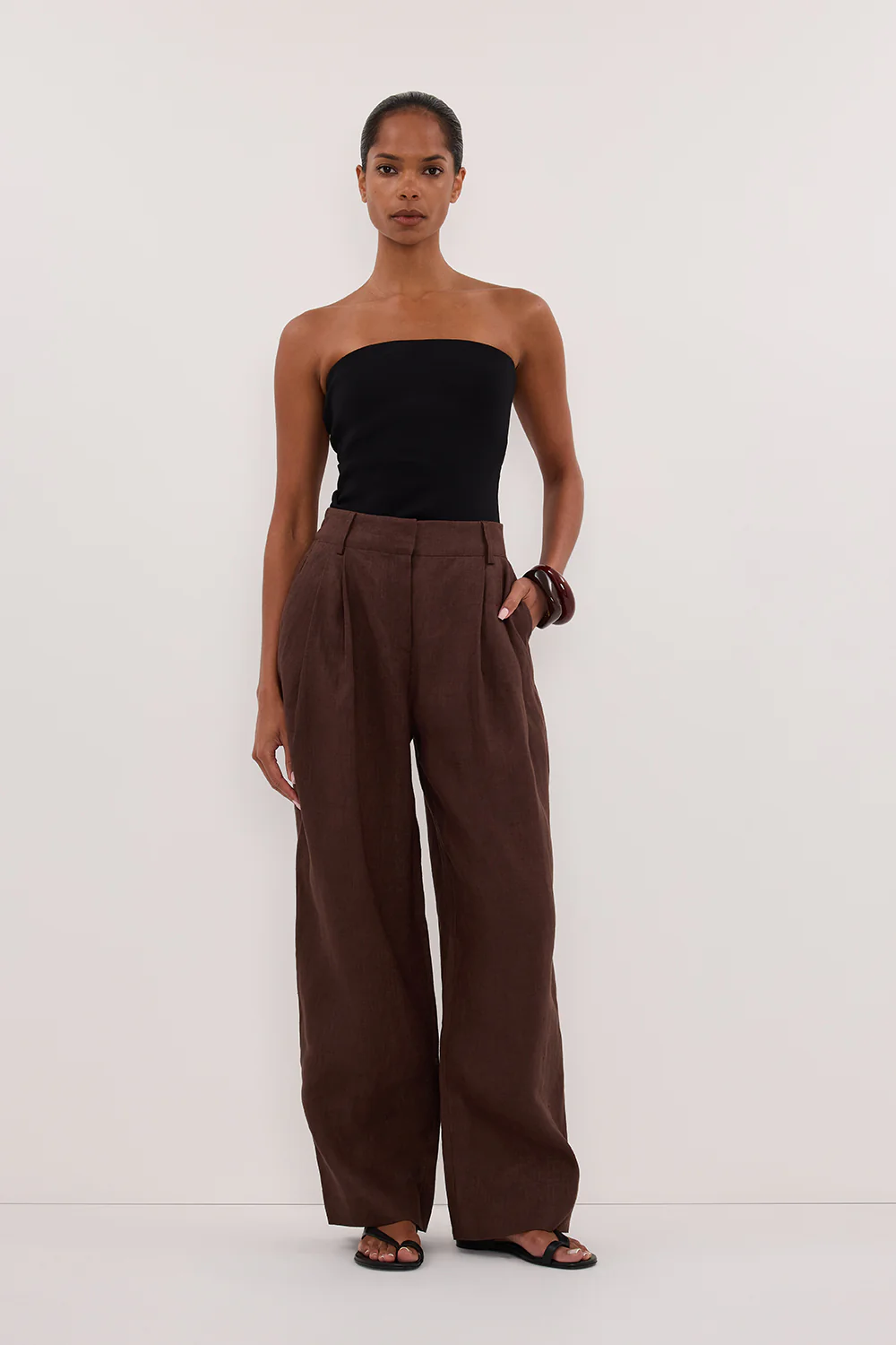 FRAN COCOA CHOC LINEN PANT - Gamepaces