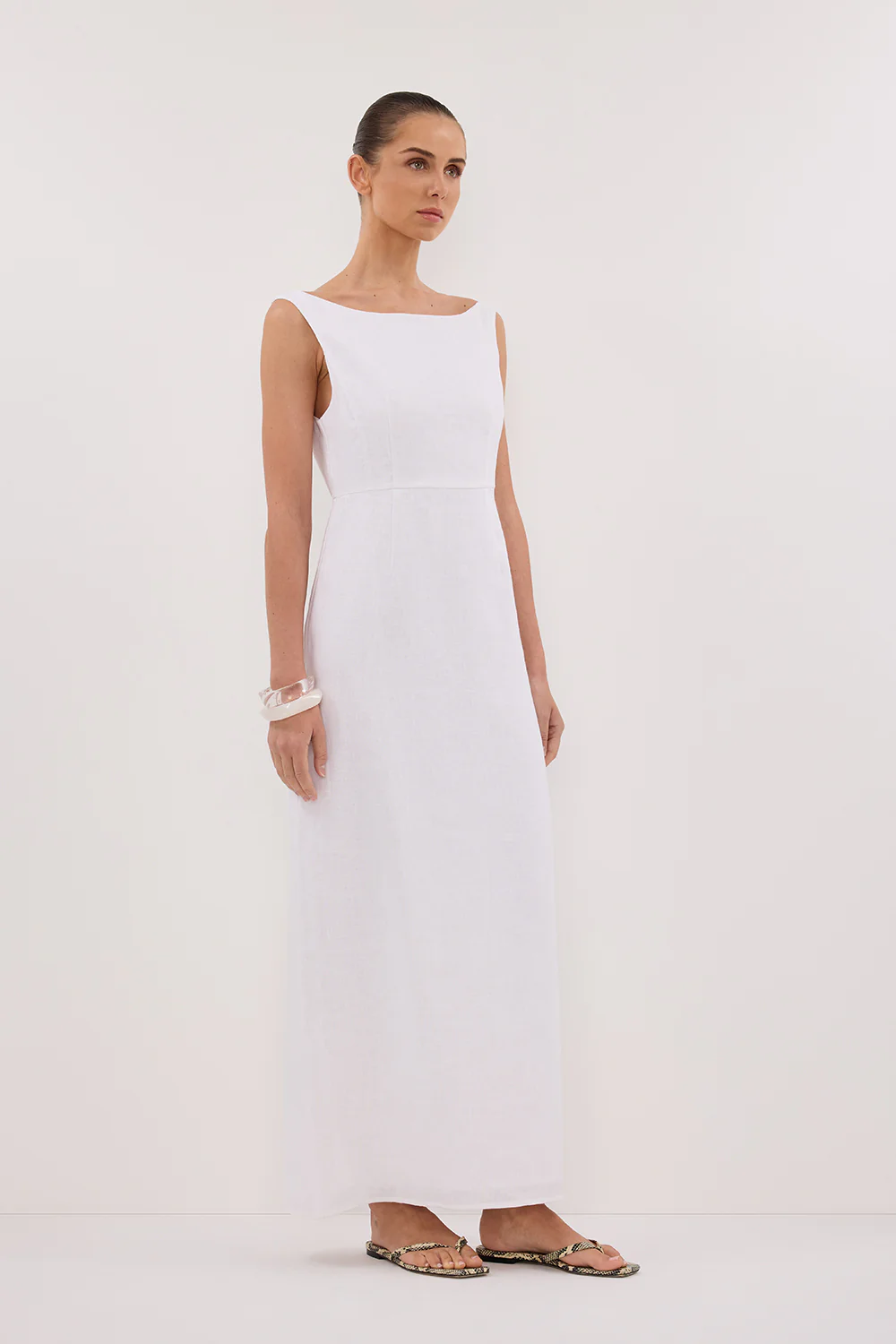 JULE WHITE LINEN MIDI DRESS - Gamepaces