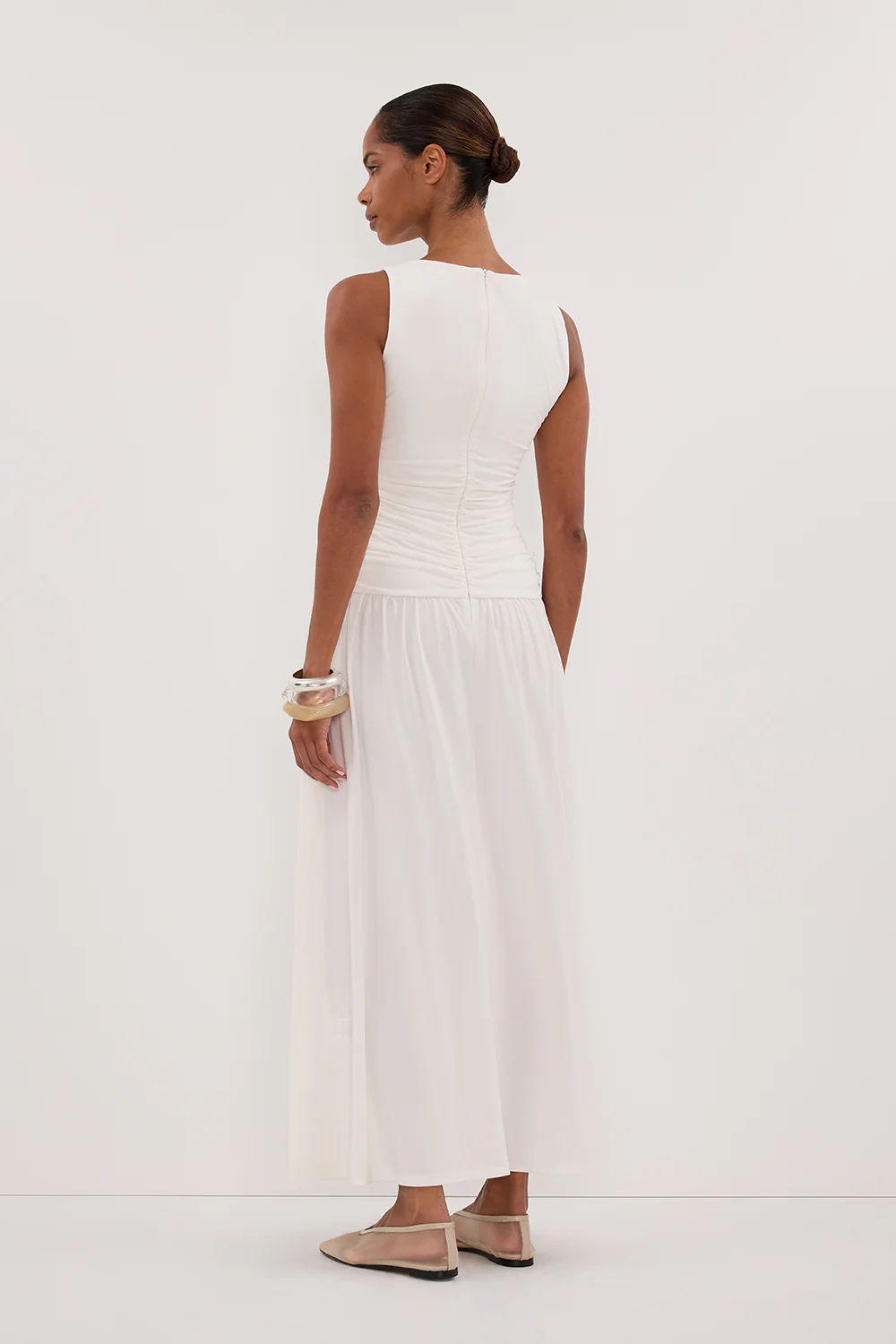 MEG OFF WHITE SLEEVELESS KNIT MIDI DRESS - Gamepaces