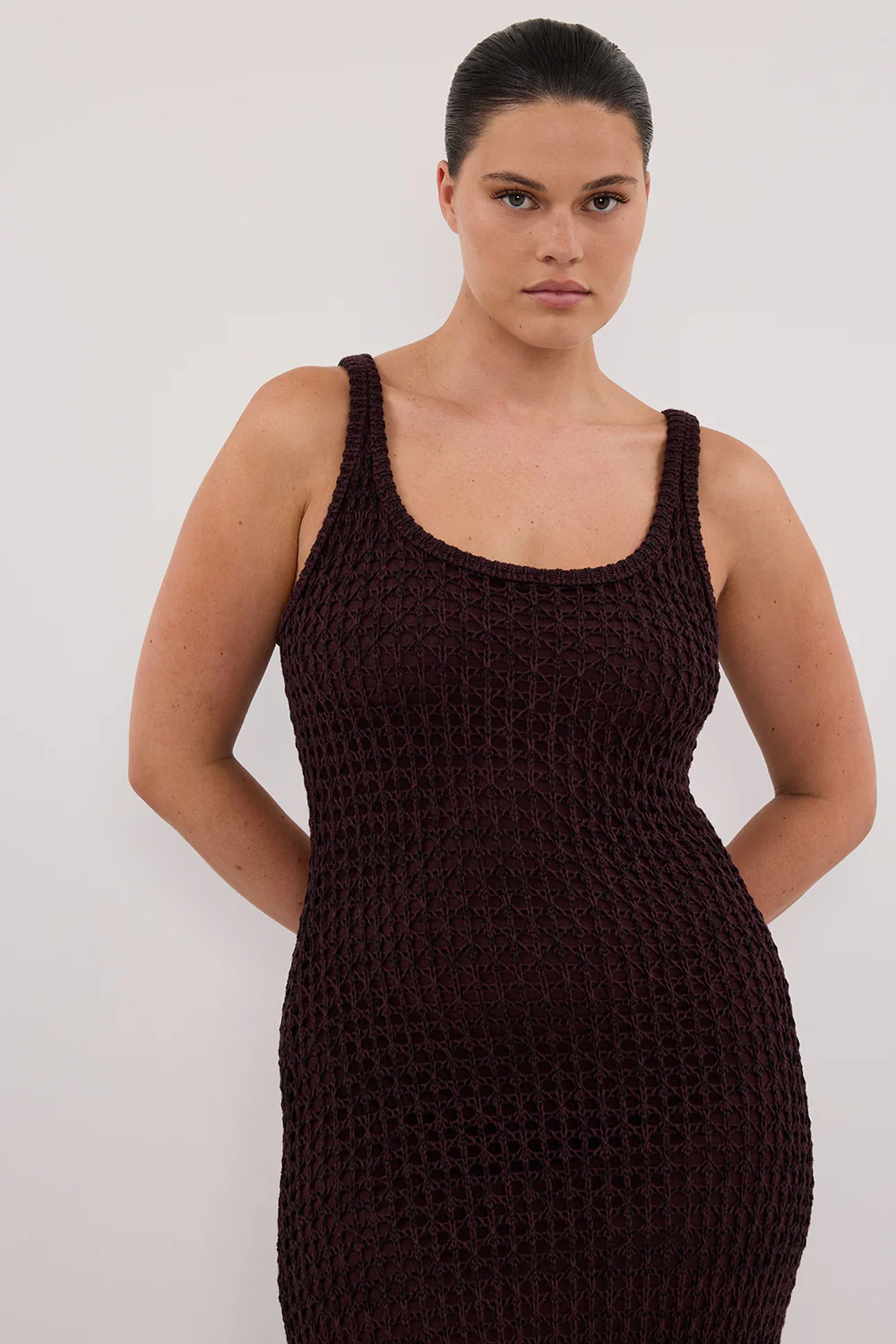 TESS CHOC CROCHET KNIT MAXI DRESS - Gamepaces