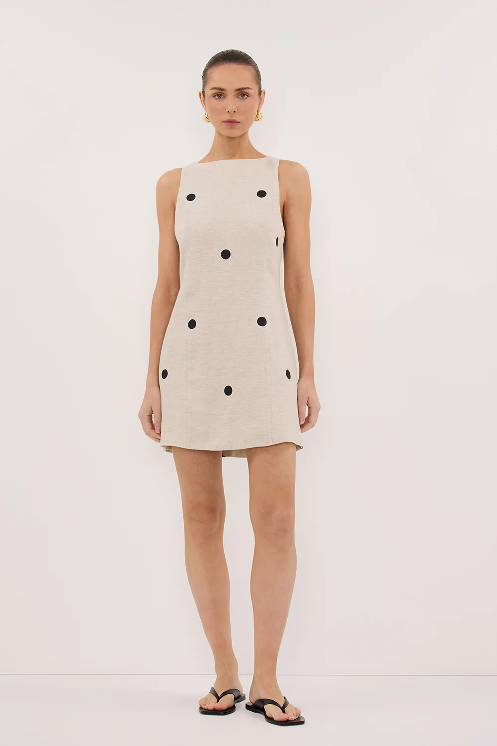 BEVERLY NATURAL SPOT LINEN MINI DRESS - Gamepaces