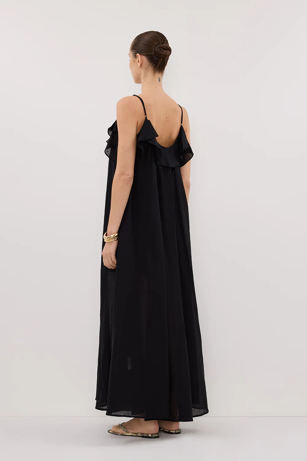 CAPRI BLACK LINEN BLEND MAXI DRESS - Gamepaces