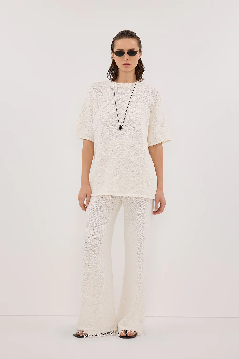 SUE OFF WHITE FRINGE KNIT PANT - Gamepaces
