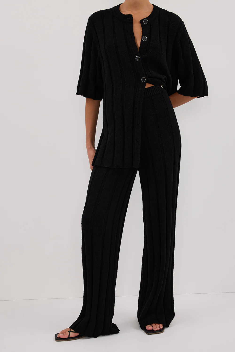 JAZZ BLACK WIDE LEG KNIT PANT - Gamepaces