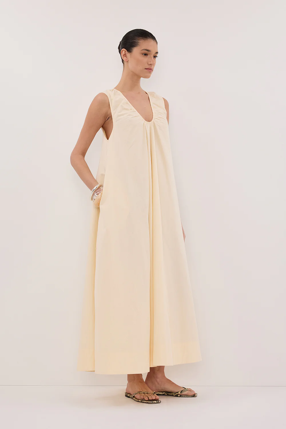 GABBY BUTTERMILK OVERSIZED COTTON MIDI DRESS - Gamepaces