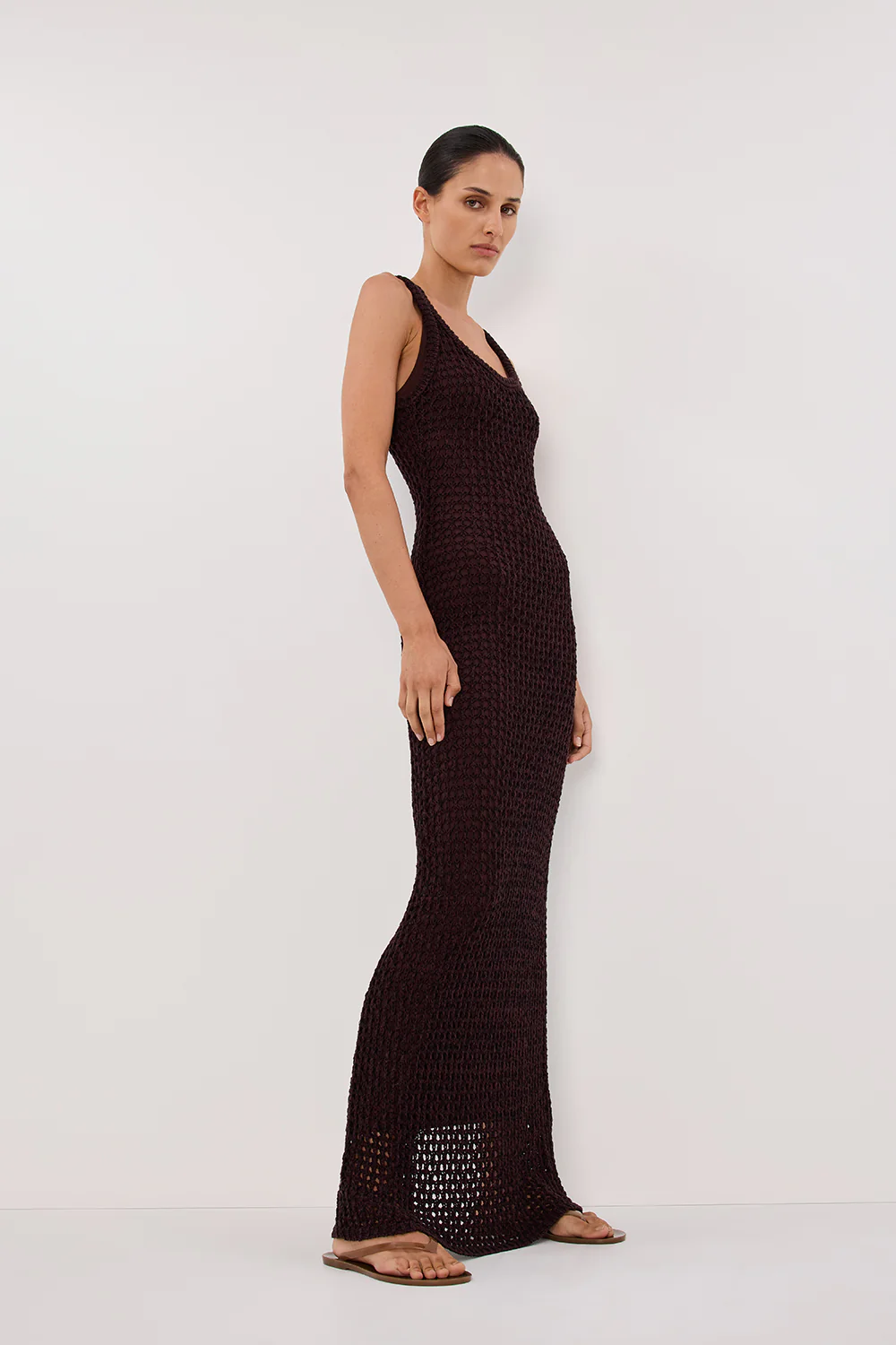 TESS CHOC CROCHET KNIT MAXI DRESS - Gamepaces