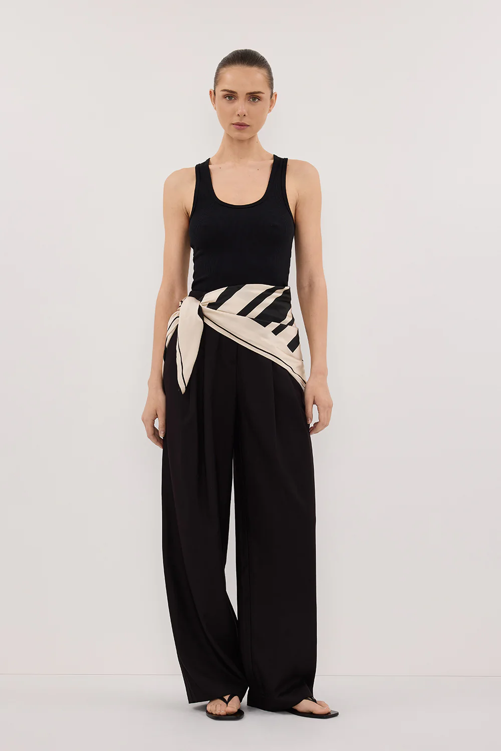 RAE BLACK STRIPE SILK SCARF TOP - Gamepaces