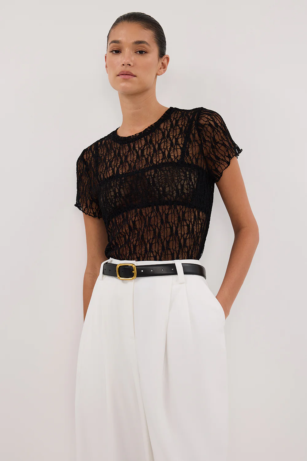 LIZZIE BLACK LACE CAP SLEEVE TOP - Gamepaces