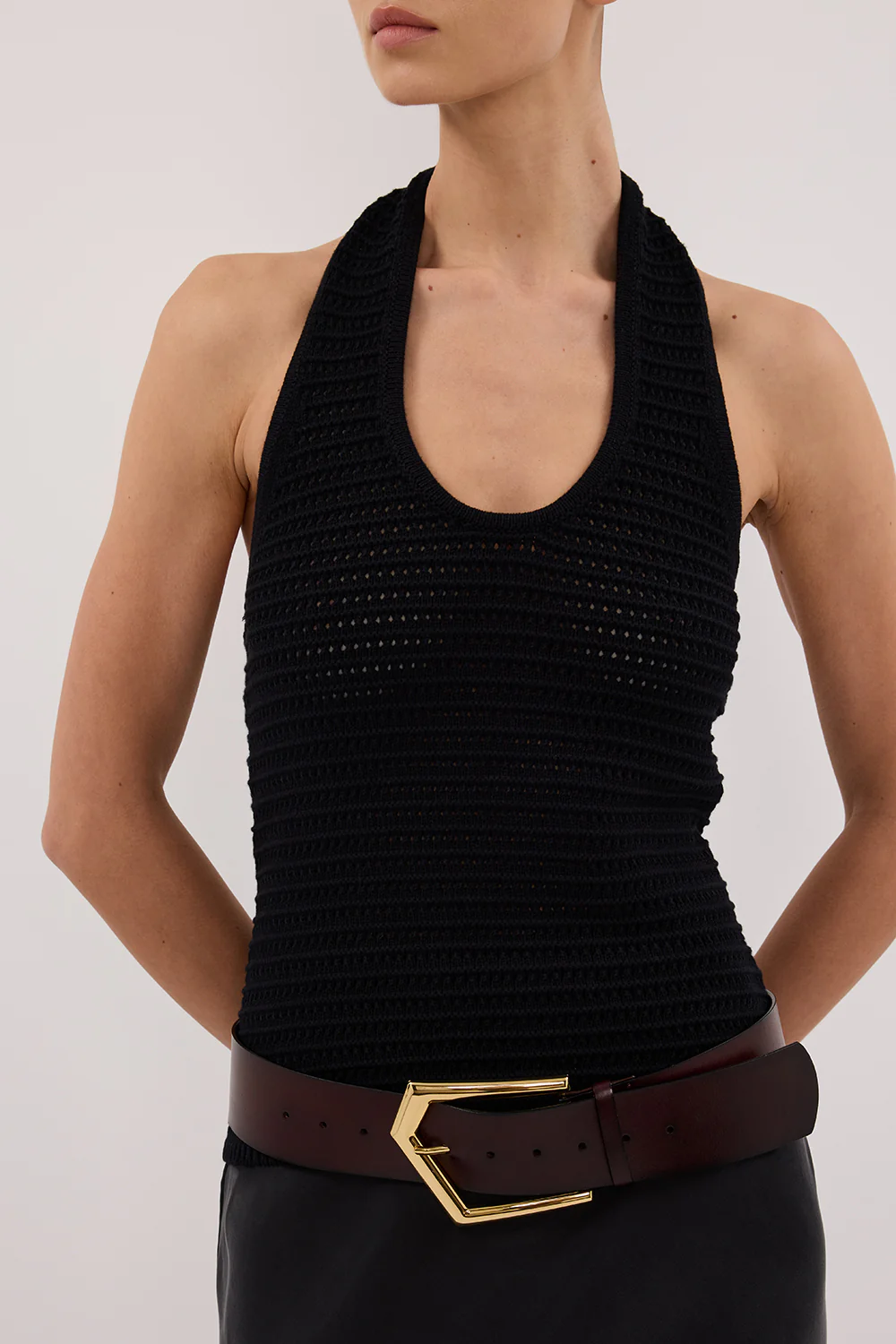 GINA BLACK HALTER CROCHET TOP - Gamepaces