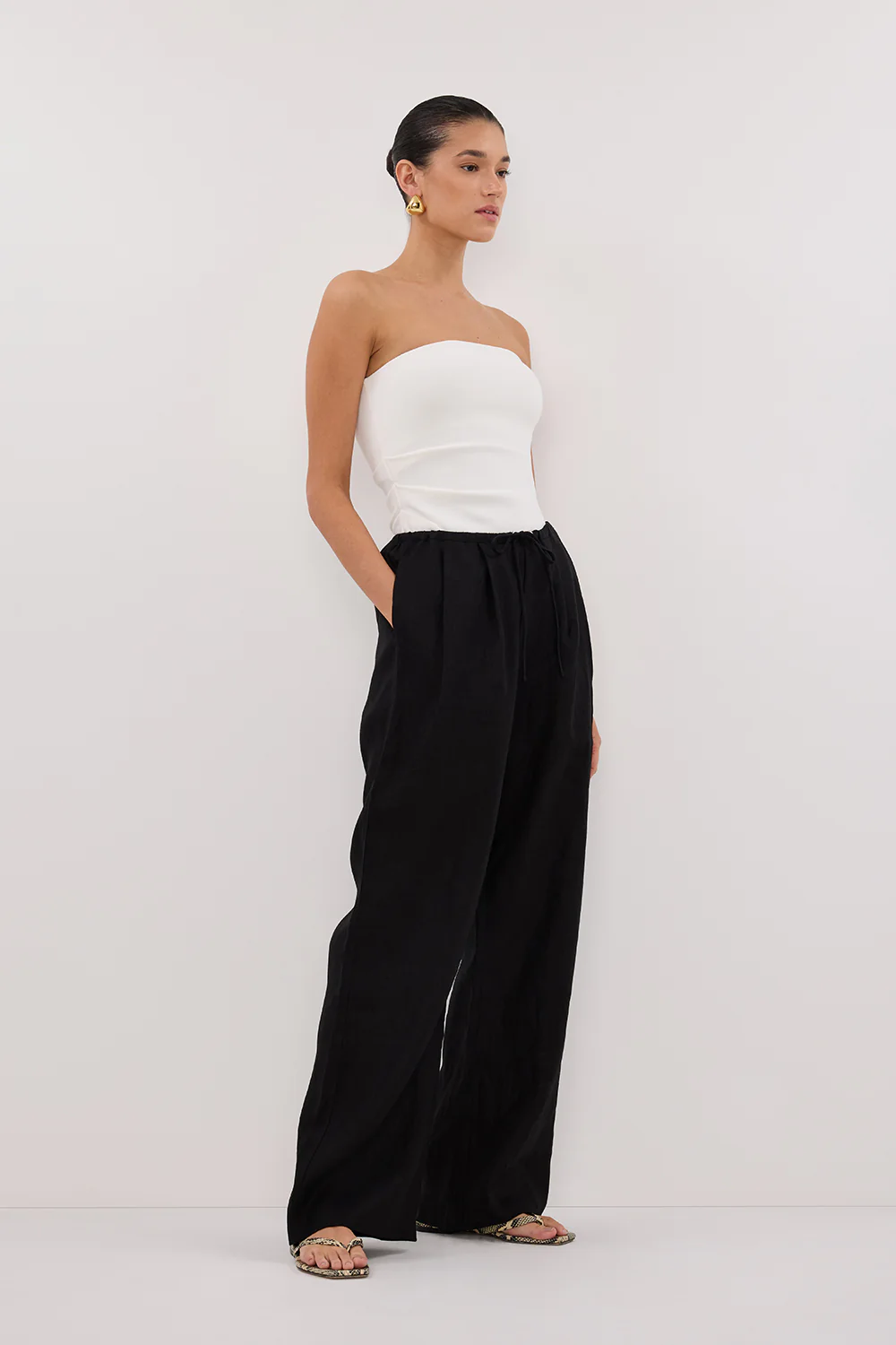 CARLA BLACK DRAWSTRING LINEN PANT - Gamepaces
