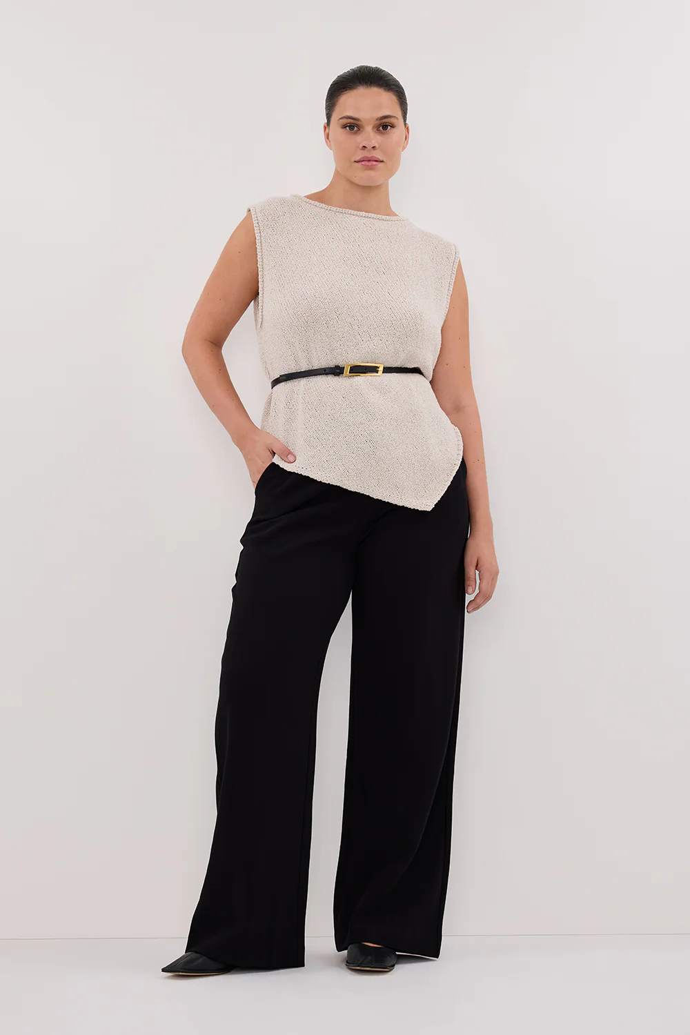 ALTHEA STONE ASYM KNIT TOP - Gamepaces