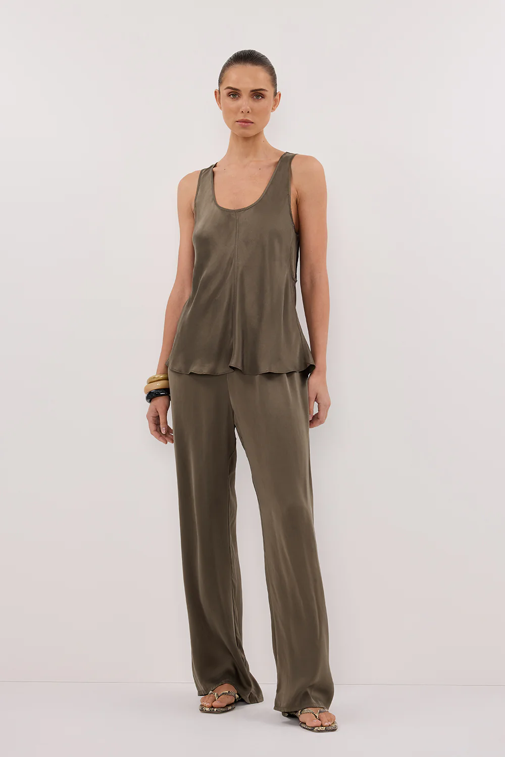 PERCY OLIVE SILK PANT - Gamepaces