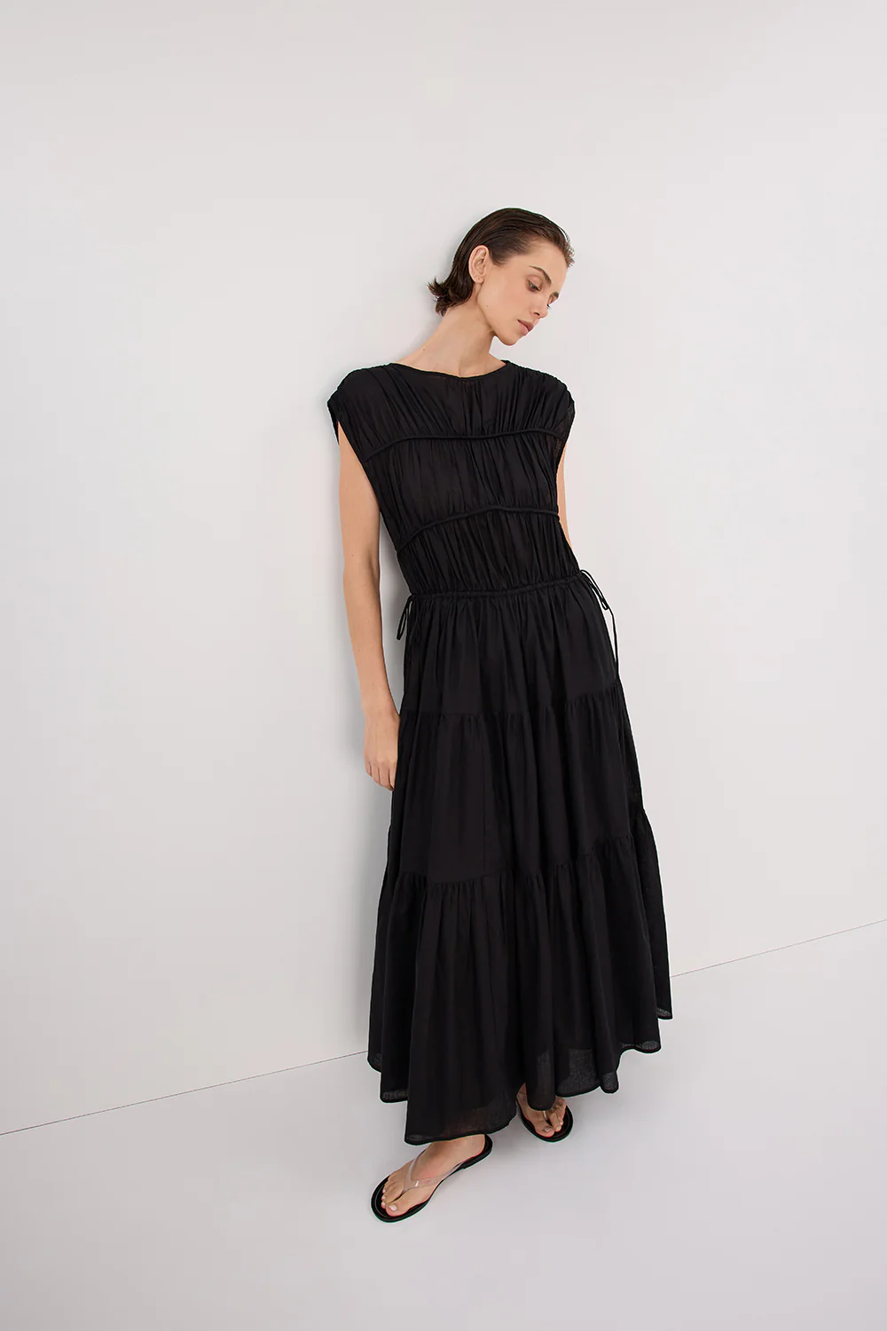 FLYNN BLACK LINEN BLEND MIDI DRESS - Gamepaces