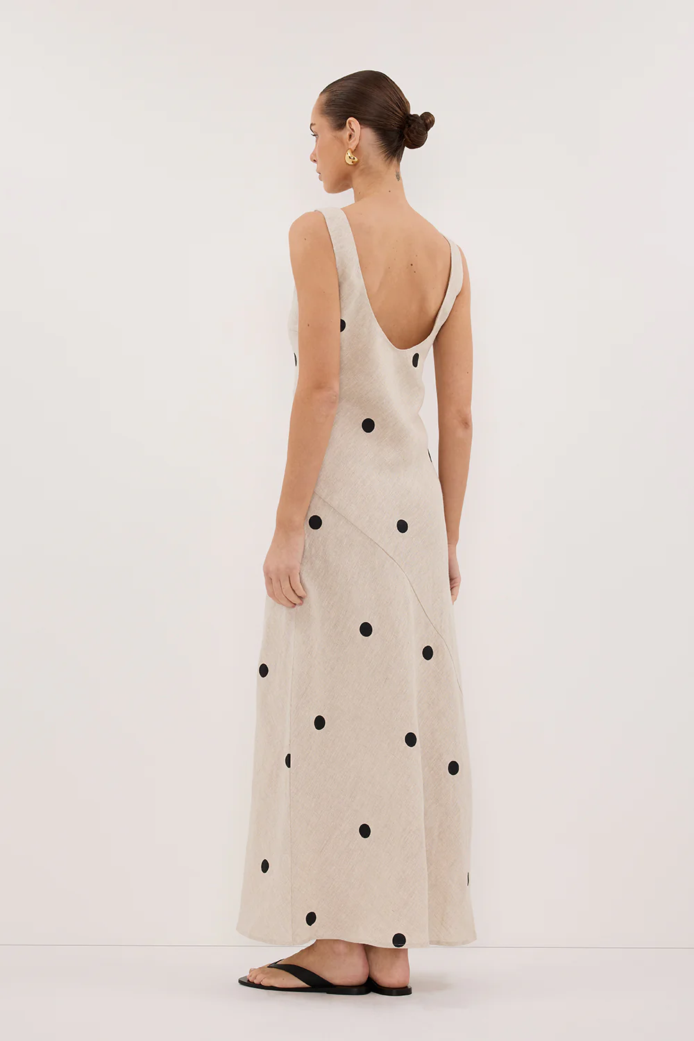 BEVERLY NATURAL SPOT LINEN MIDI DRESS - Gamepaces