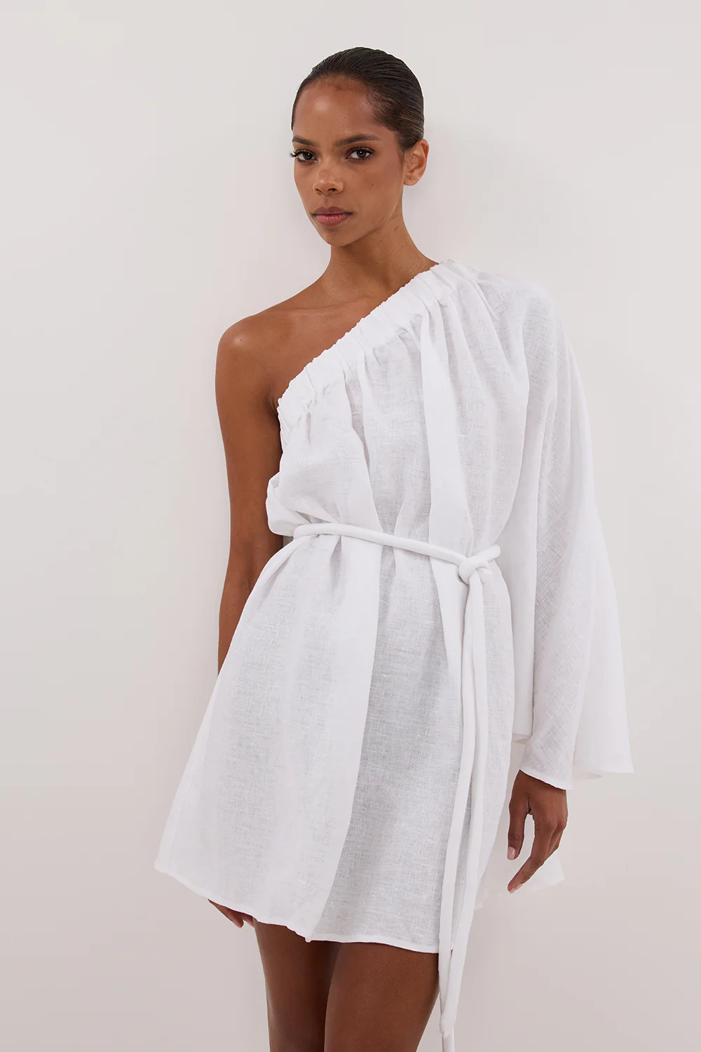 AURELIA WHITE ASYM LINEN MINI DRESS - Gamepaces