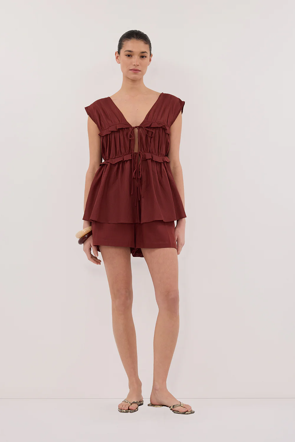 QUINN SAHARA LINEN RUFFLE TOP - Gamepaces