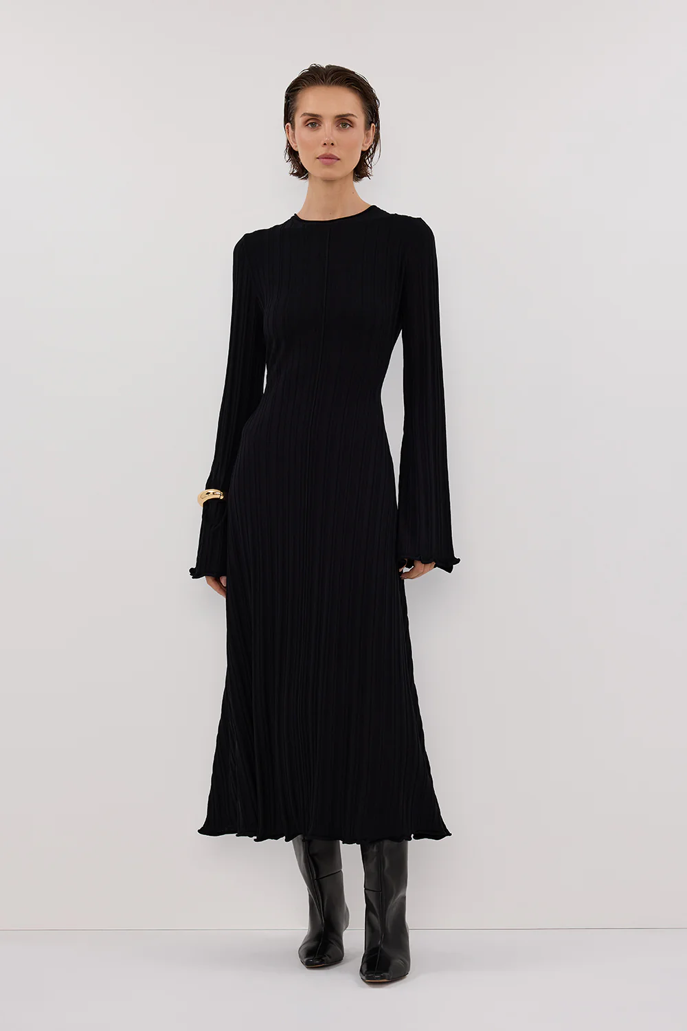 SYLVIA BLACK KNIT MIDI DRESS - Gamepaces
