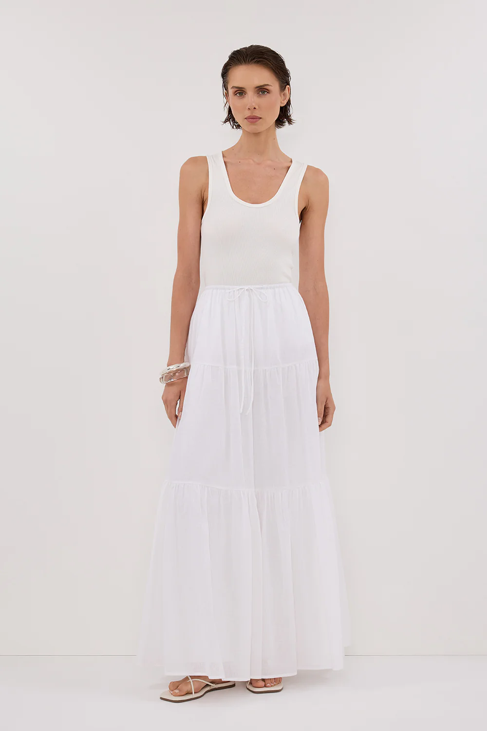 FLETCHER WHITE TIERED MAXI SKIRT - Gamepaces
