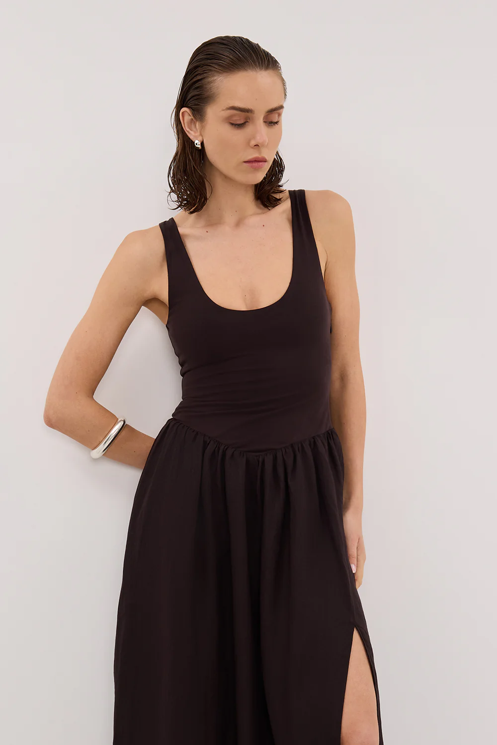 SKYLER BURNT CHOC HYBRID MIDI DRESS - Gamepaces