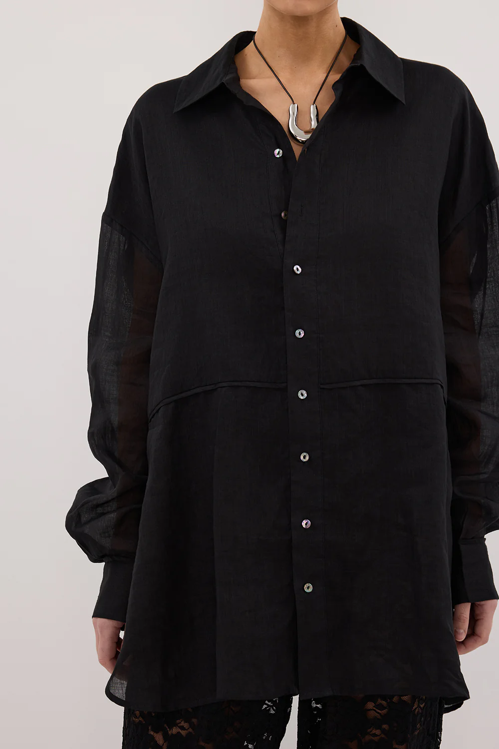 GIGI BLACK RAMIE LONG SLEEVE SHIRT - Gamepaces