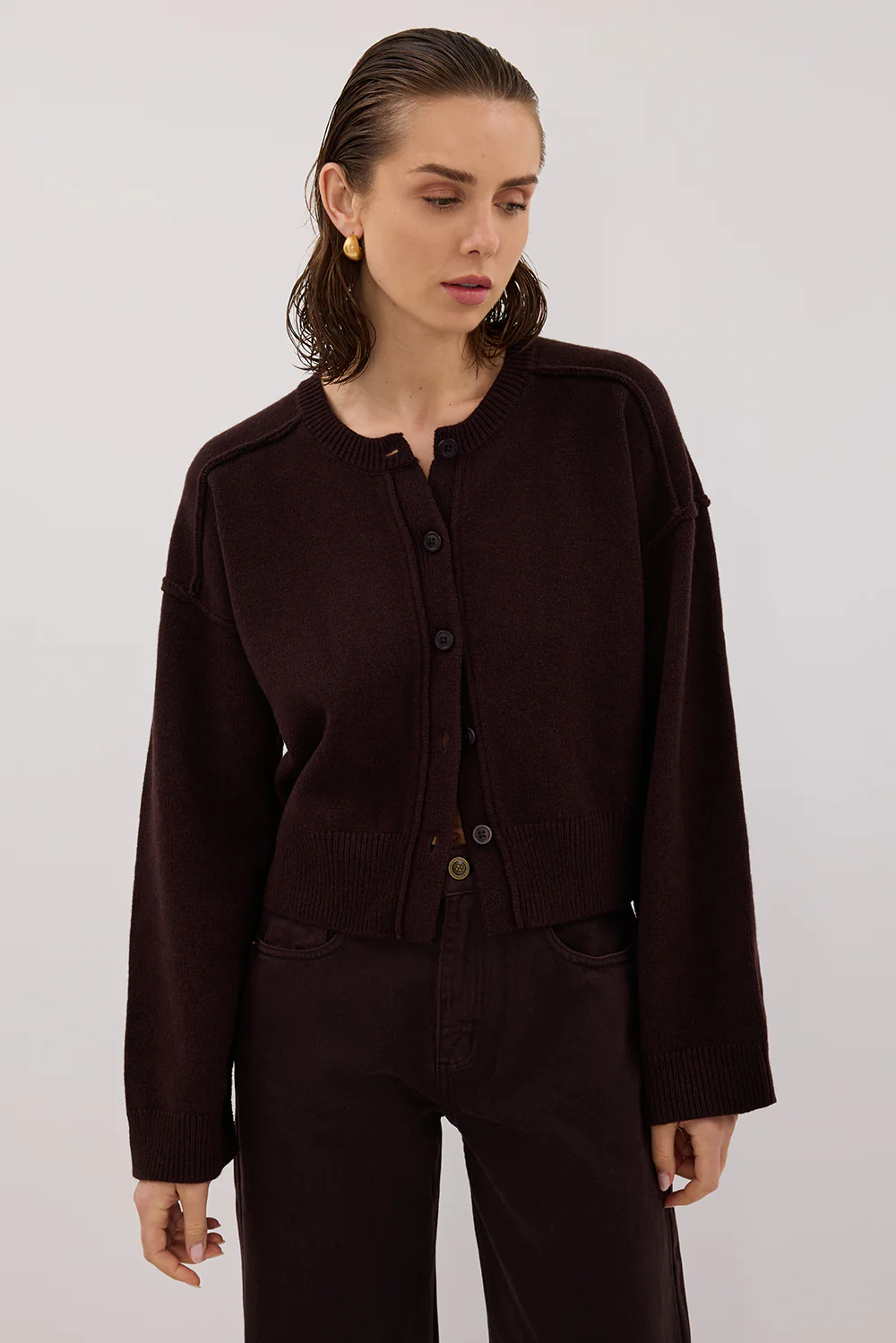 PAIGE CHOC WOOL KNIT CARDIGAN - Gamepaces