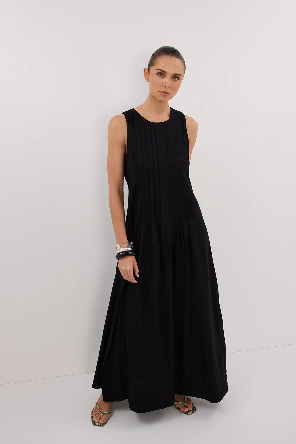 MILO BLACK LINEN BLEND MIDI DRESS - Gamepaces
