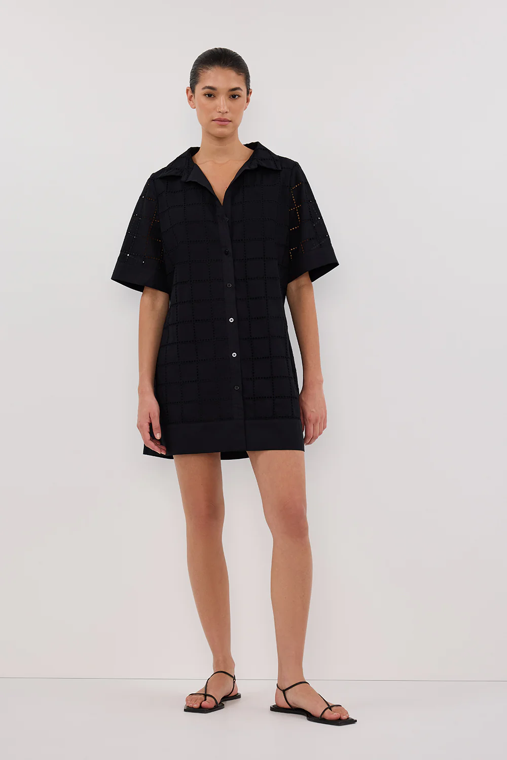 OWEN BLACK SLEEVED BRODERIE MINI DRESS - Gamepaces