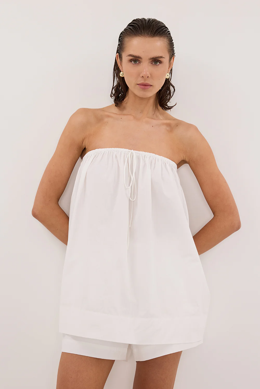 SOMMER WHITE STRAPLESS POPLIN TOP - Gamepaces