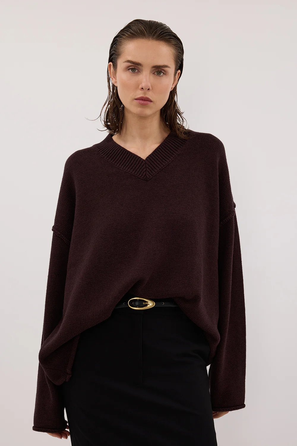 FLINT PLUM V NECK KNIT JUMPER - Gamepaces