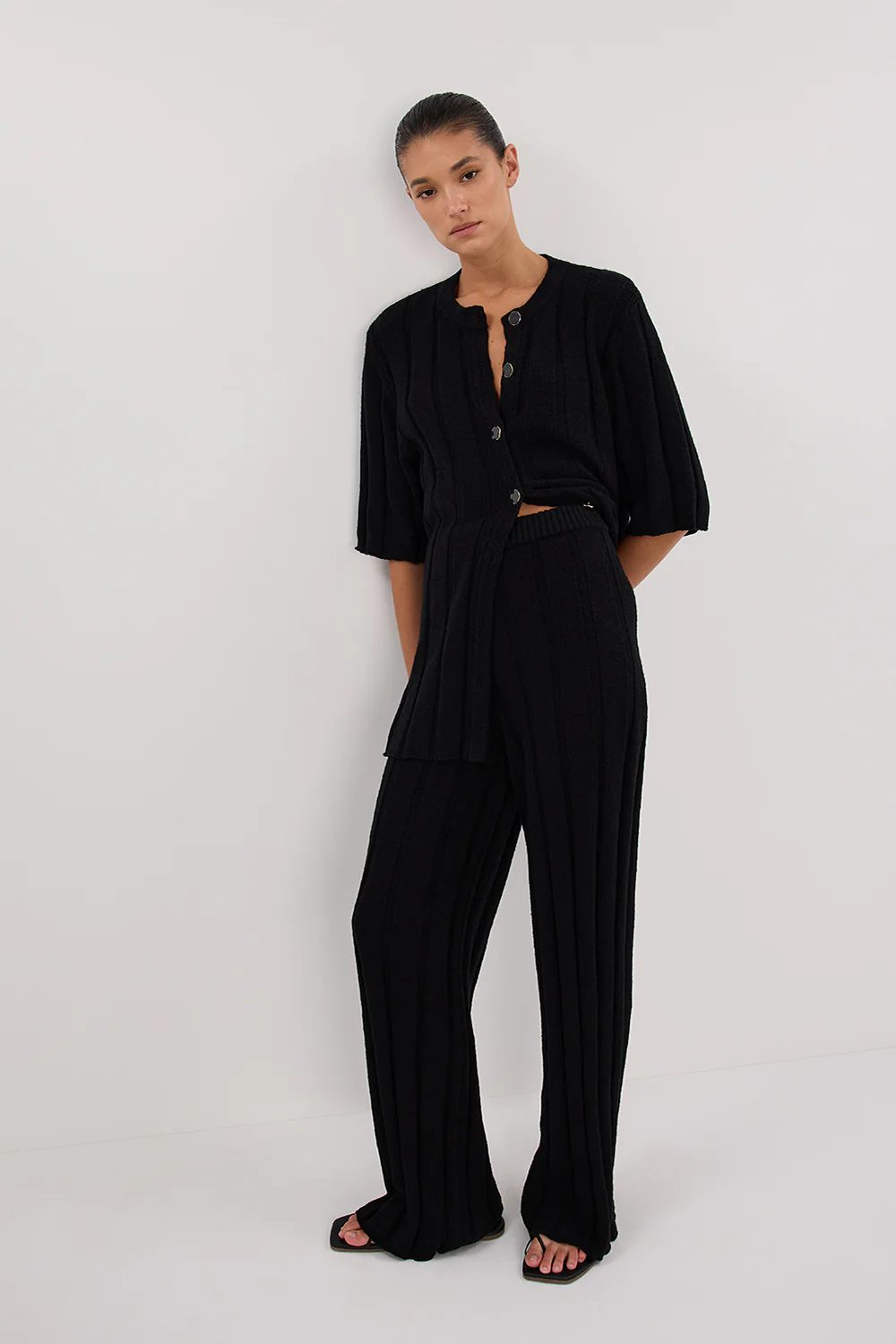 JAZZ BLACK WIDE LEG KNIT PANT - Gamepaces