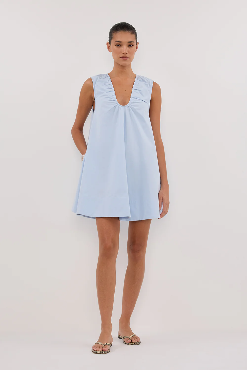 GABBY CORNFLOWER OVERSIZED COTTON MINI DRESS - Gamepaces